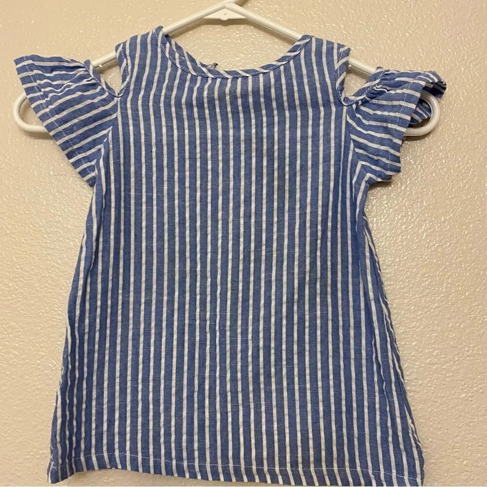 Voro Beve Girls blue striped Cold shoulder tie back 100% cotton blouse -7